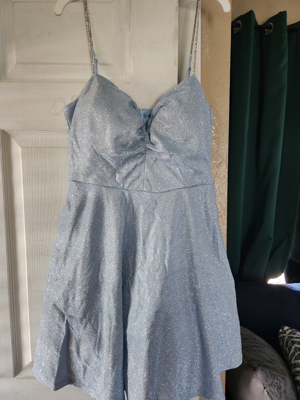 Sparkling Sky Blue Spaghetti Strap Mini Dress